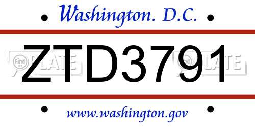 ZTD3791 District Of Columbia License Plate