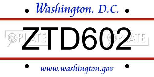 ZTD602 District Of Columbia License Plate