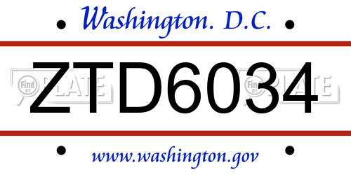 ZTD6034 District Of Columbia License Plate