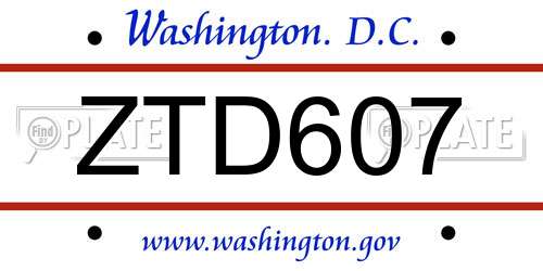 ZTD607 District Of Columbia License Plate