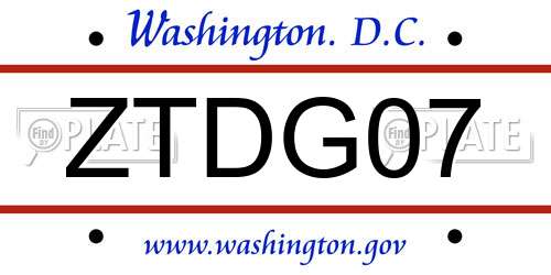 ZTDG07 District Of Columbia License Plate