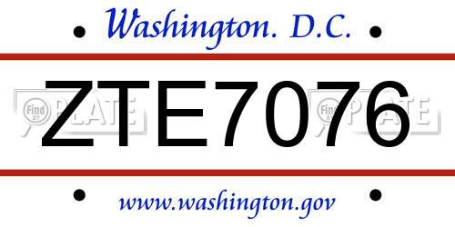 ZTE7076 District Of Columbia License Plate