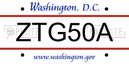 ZTG50A District Of Columbia License Plate