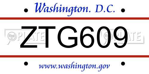 ZTG609 District Of Columbia License Plate
