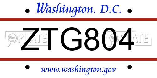 ZTG804 District Of Columbia License Plate