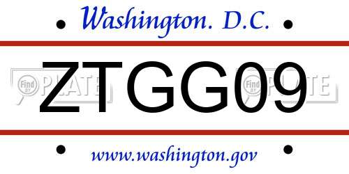 ZTGG09 District Of Columbia License Plate