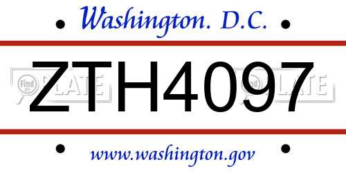 ZTH4097 District Of Columbia License Plate