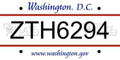ZTH6294 District Of Columbia License Plate