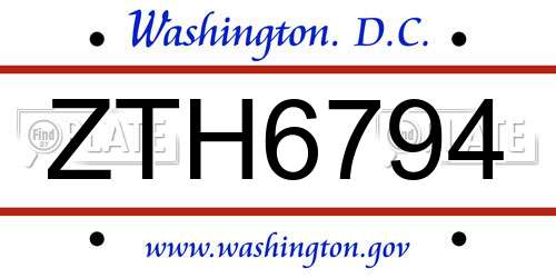 ZTH6794 District Of Columbia License Plate