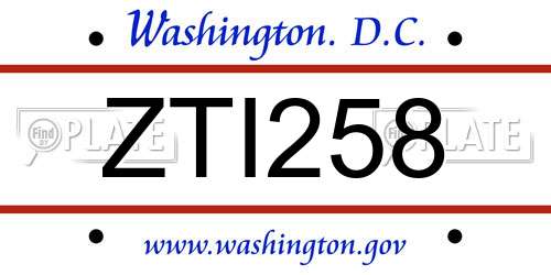 ZTI258 District Of Columbia License Plate