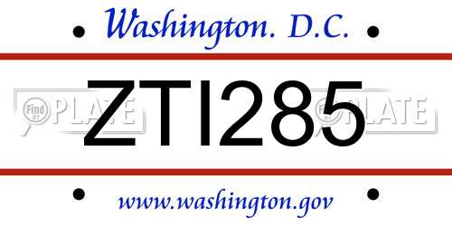 ZTI285 District Of Columbia License Plate