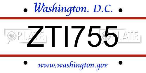 ZTI755 District Of Columbia License Plate