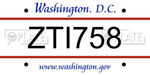 ZTI758 District Of Columbia License Plate