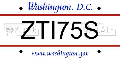 ZTI75S District Of Columbia License Plate