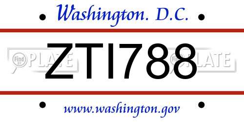 ZTI788 District Of Columbia License Plate