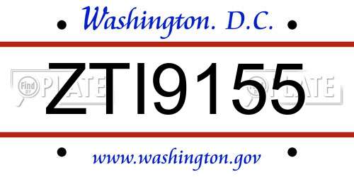 ZTI9155 District Of Columbia License Plate