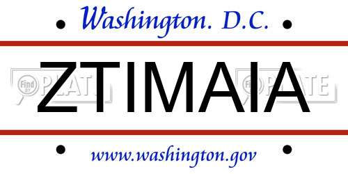 ZTIMAIA District Of Columbia License Plate