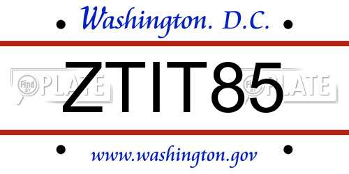 ZTIT85 District Of Columbia License Plate
