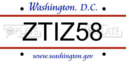ZTIZ58 District Of Columbia License Plate