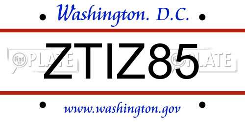 ZTIZ85 District Of Columbia License Plate