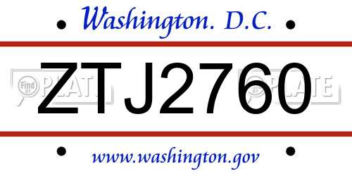 ZTJ2760 District Of Columbia License Plate