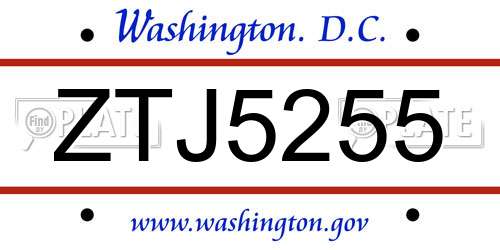 ZTJ5255 District Of Columbia License Plate
