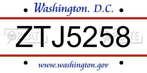 ZTJ5258 District Of Columbia License Plate