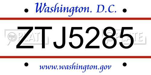 ZTJ5285 District Of Columbia License Plate