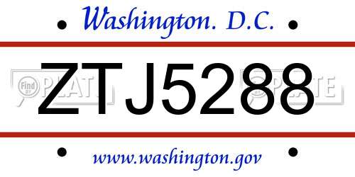 ZTJ5288 District Of Columbia License Plate