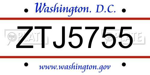 ZTJ5755 District Of Columbia License Plate