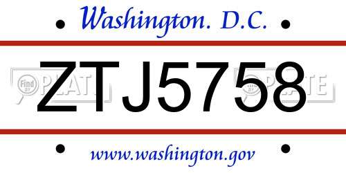 ZTJ5758 District Of Columbia License Plate