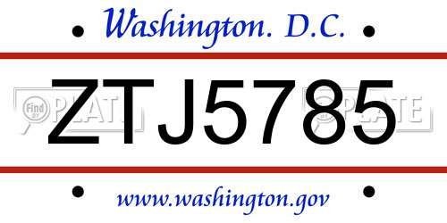 ZTJ5785 District Of Columbia License Plate