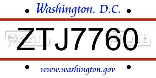ZTJ7760 District Of Columbia License Plate