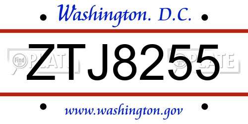 ZTJ8255 District Of Columbia License Plate