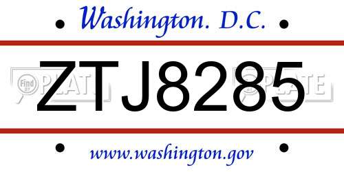 ZTJ8285 District Of Columbia License Plate