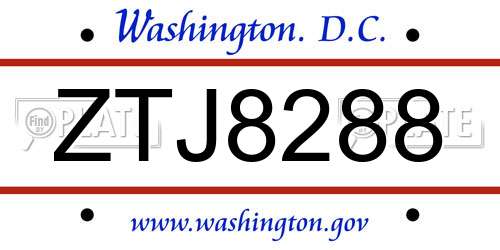 ZTJ8288 District Of Columbia License Plate
