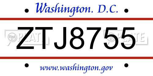 ZTJ8755 District Of Columbia License Plate