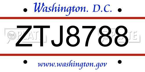 ZTJ8788 District Of Columbia License Plate