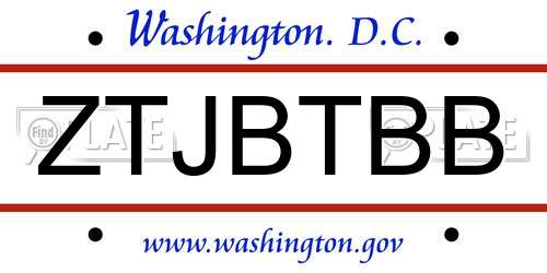 ZTJBTBB District Of Columbia License Plate