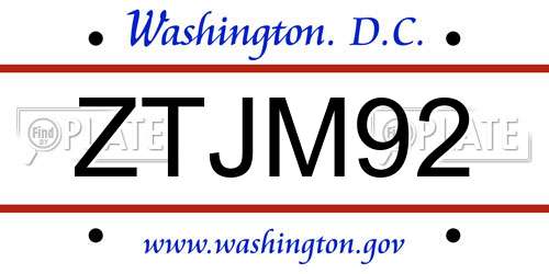 ZTJM92 District Of Columbia License Plate