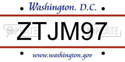 ZTJM97 District Of Columbia License Plate