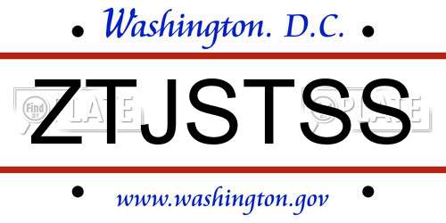 ZTJSTSS District Of Columbia License Plate