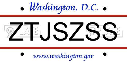 ZTJSZSS District Of Columbia License Plate