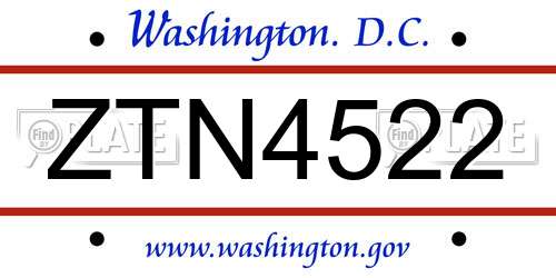 ZTN4522 District Of Columbia License Plate