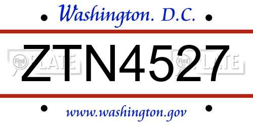 ZTN4527 District Of Columbia License Plate