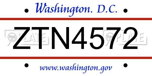 ZTN4572 District Of Columbia License Plate
