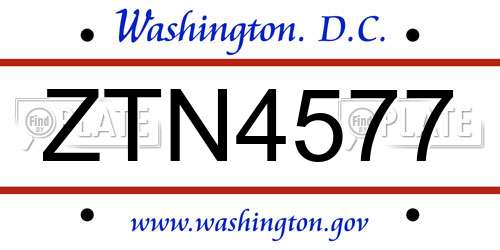 ZTN4577 District Of Columbia License Plate