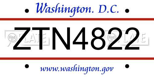 ZTN4822 District Of Columbia License Plate