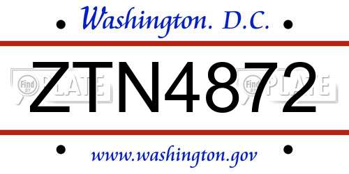ZTN4872 District Of Columbia License Plate