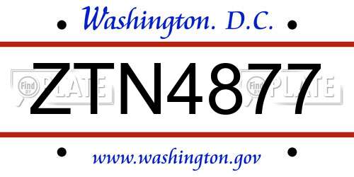 ZTN4877 District Of Columbia License Plate